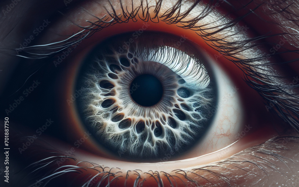 Macro image of the eye Sharp details, eye lens, close-up image of a human eye.