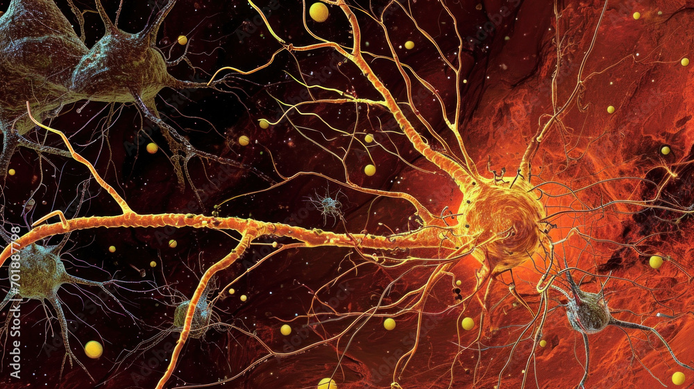 Artistic presentation of brain cells, neurons, nerve endings Artistic presentation of brain cells, neurons, nerve endings