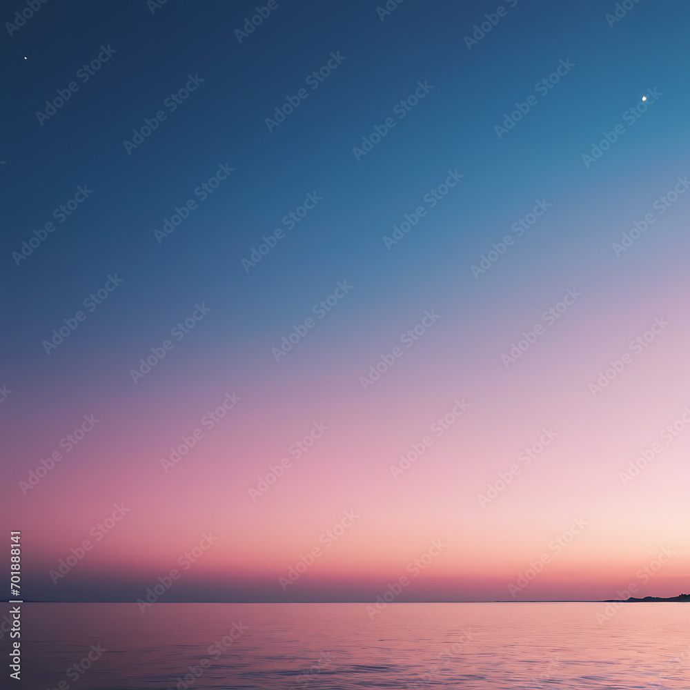  Soft gradients of pink and magenta transition into a tranquil blue, capturing the essence of a serene horizon at dawn or dusk. 