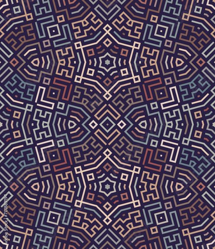 Wallpaper Mural Intricate geometric labyrinth design with irregular multicolored lines on a black background. Mosaic floor style. Seamless repeating pattern. Torontodigital.ca