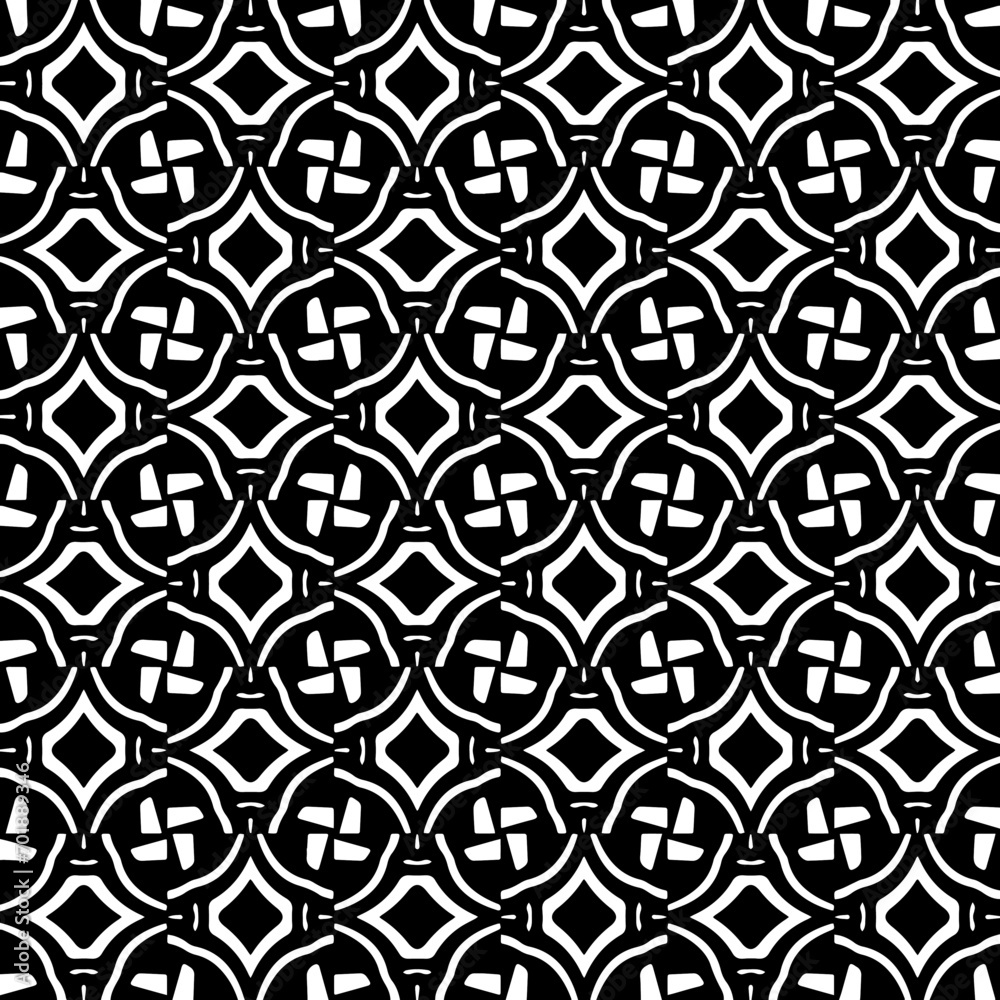 Abstract Shapes.Vector seamless black and white pattern.Design element for prints, decoration, cover, textile, digital wallpaper, web background, wrapping paper, clothing, fabric, packaging, cards.