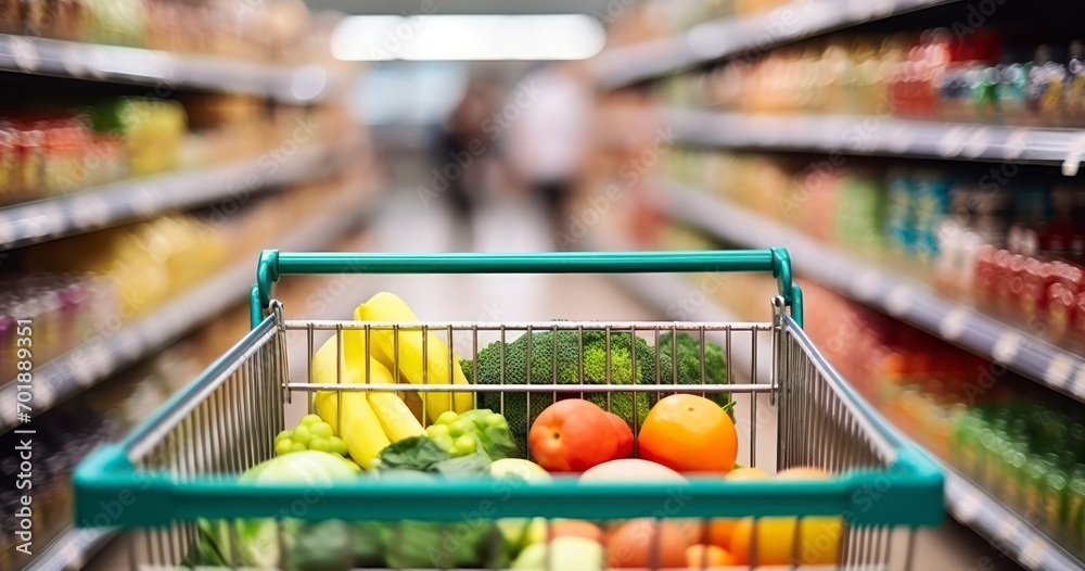 Navigating the Supermarket with a Shopping Cart for the Perfect Grocery Selection. Generative AI