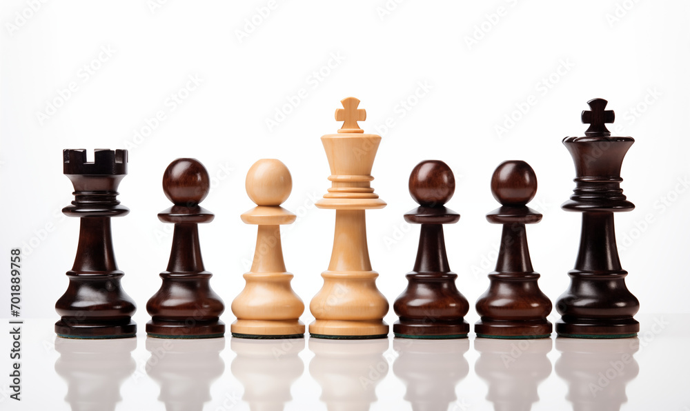 Chess pieces on a chessboard on white background Chess pieces on a chessboard on white background