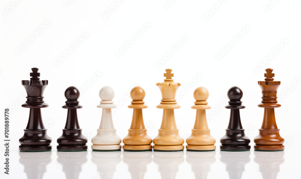 Chess pieces on a chessboard on white background Chess pieces on a chessboard on white background