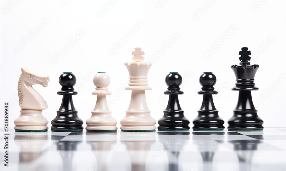 Chess pieces on a chessboard on white background Chess pieces on a chessboard on white background