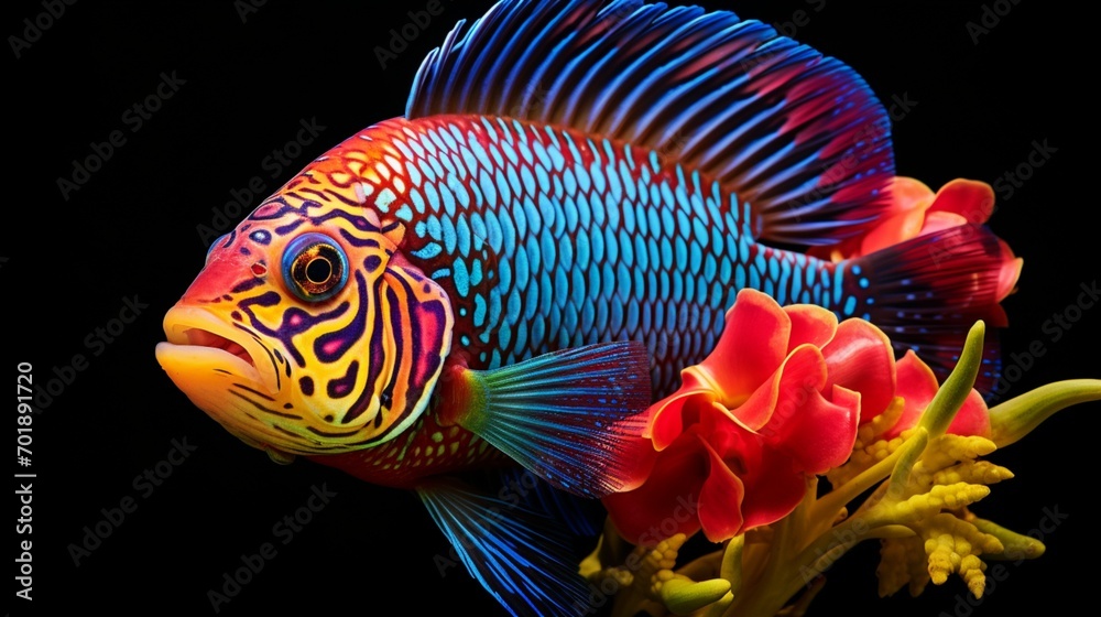 A Wrasse (Labridae) in a playful interaction with a cleaner fish, set against a backdrop of a pristine coral reef. A Wrasse (Labridae) in a playful interaction with a cleaner fish, set against a backdrop of a pristine coral reef.