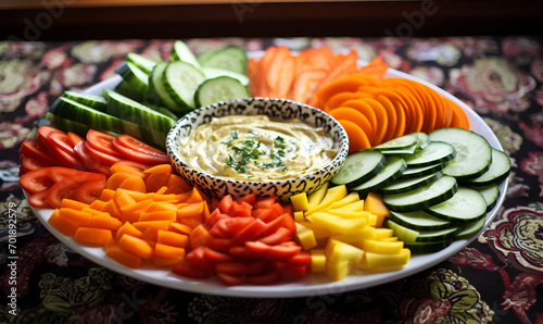 Thai festive vegetable platter colorful sliced vegetables
