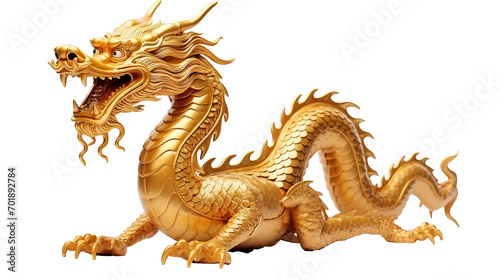 Chinese dragon statue made of gold on transparent background PNG © I LOVE PNG