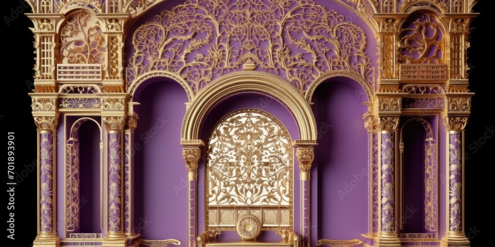 Door Design Indian and Arabic Style Purple Golden Yellow Color LED Wall VJ Created with Generative AI Technology