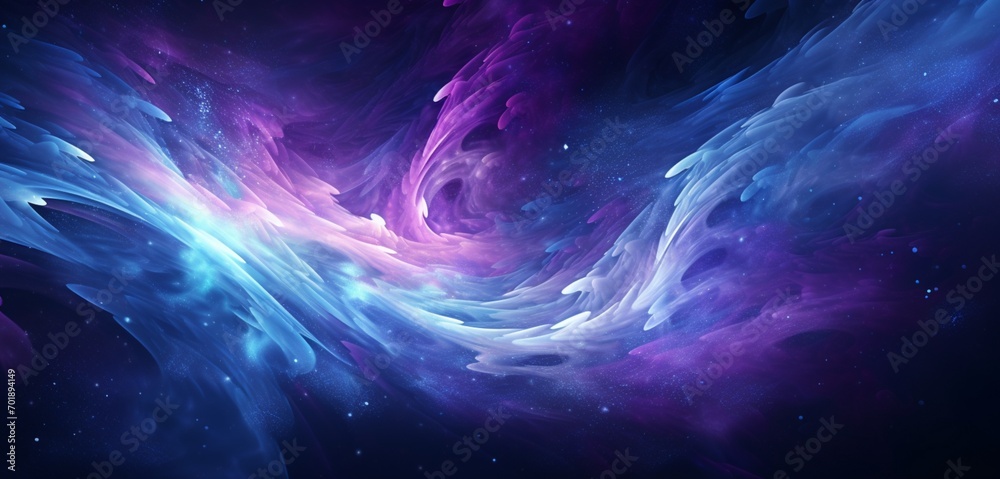 Abstract digital pixel design of a swirling galaxy in purple and blue on a 3D wall texture, highlighting abstract digital pixel design