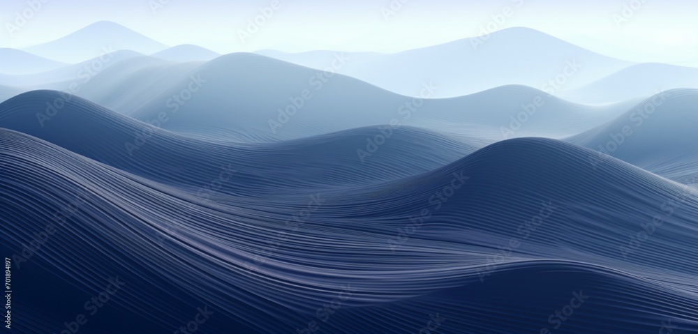 Abstract digital pixel design of a mountainous landscape in shades of grey and blue on a 3D textured wall, featuring abstract digital pixel design