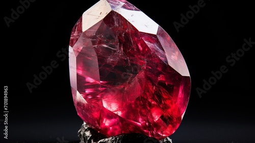 An 8K resolution image of a Red Beryl (Bixbite) gemstone glistening under bright lighting, highlighting its rarity and beauty