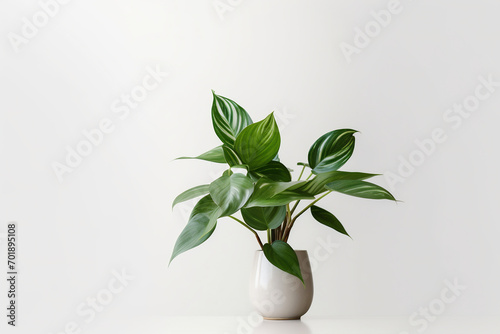 green leaf plant on vase in white background
