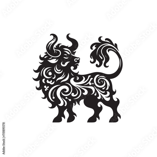 Elegant Wild Animal Silhouette in Black Vector – Intricately Crafted Wildlife Forms for Creative Design 