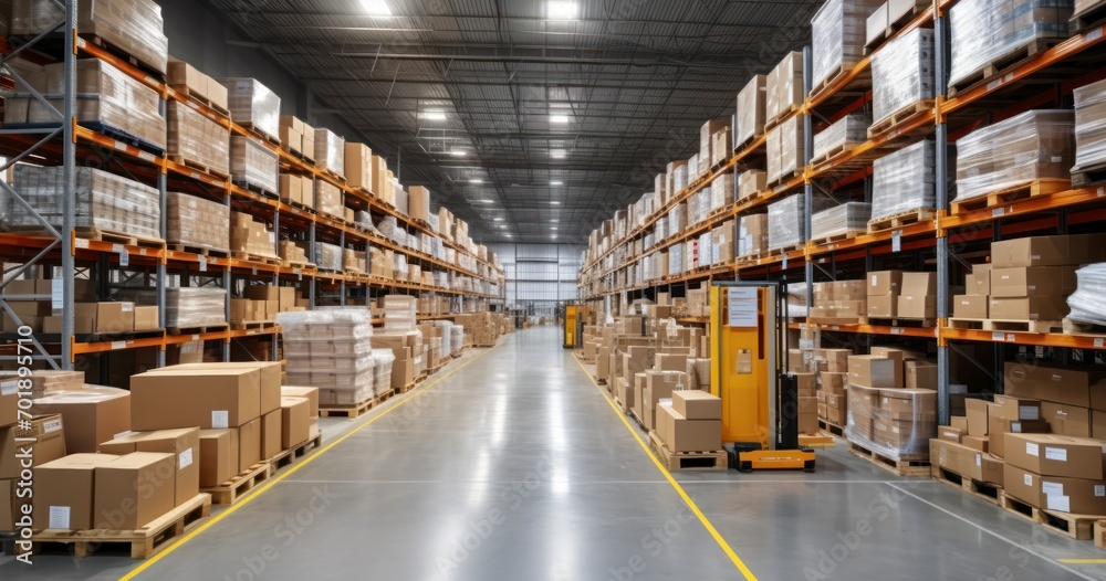 Logistical Landscape - The Organized Array of a Large Furniture Warehouse Stock. Generative AI
