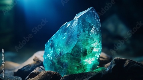 An exquisite Grandidierite gemstone with vibrant blue and green hues, capturing its natural beauty in 4K