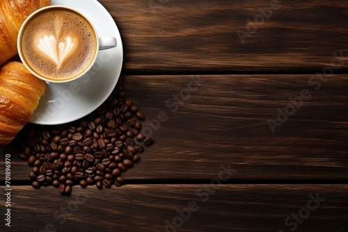 cup of coffee on wooden table with copy space