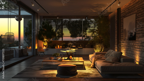 Luxury living room at night - modern, render