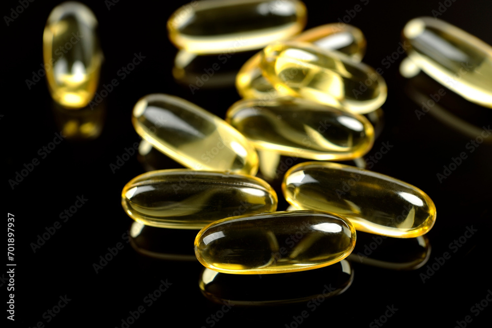 4K Ultra HD Close-Up Image of Fish Oil Capsule on Black Background - Nutritional Elegance
