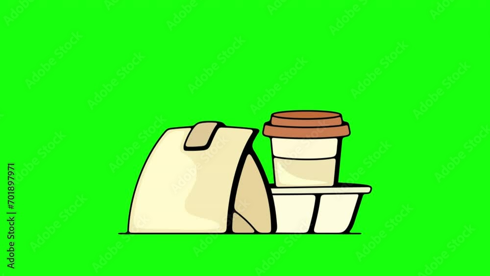 Coffee in paper cups and fast food graphic animation. Alpha channel ...