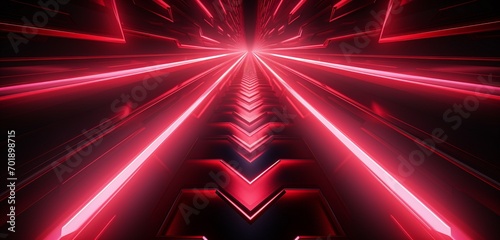 Dynamic neon light design with a series of red and silver arrows on a directional 3D texture © Lucifer