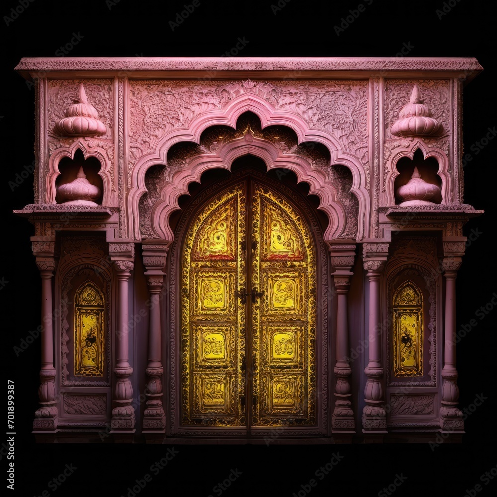 Door Design Indian and Arabic Style Pink Peach Golden Yellow Black Background Color LED Wall VJ Created with Generative AI Technology