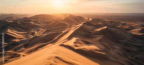Aerial view of a desert during sunset, Drone shot of a dune, artificial intelligence