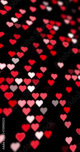 Beautiful seamless loop hearts pattern on black vertical background.