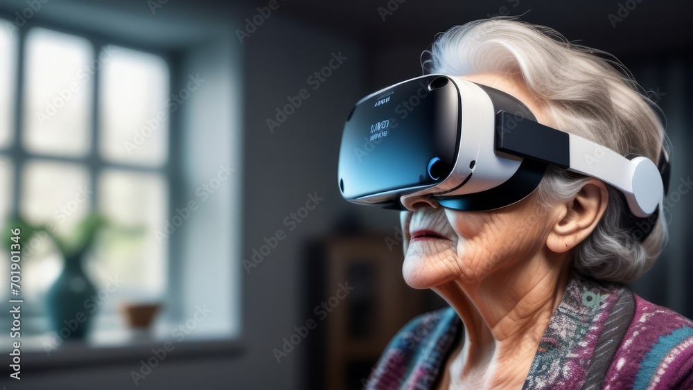 old lady in virtual reality glasses ai generated old lady in virtual reality glasses ai generated