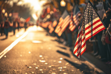 Patriotic Presidents' Day parade, an image capturing a lively parade with patriotic decorations.