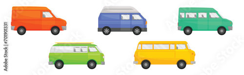 Colorful Minivan as Multi-purpose Vehicle Side View Vector Set