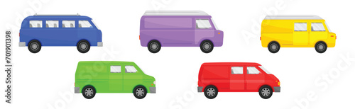 Colorful Minivan as Multi-purpose Vehicle Side View Vector Set