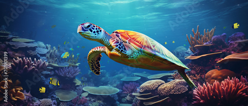 A graceful sea turtle swimming © Data