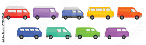 Colorful Minivan as Multi-purpose Vehicle Side View Vector Set