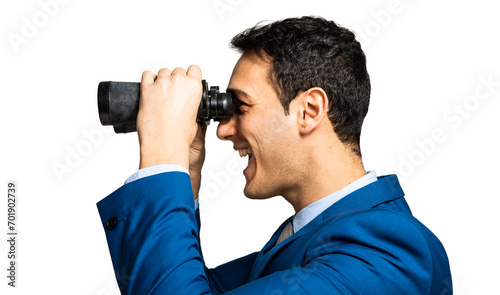 Cuadro en lienzo Businessman searching opportunities with binoculars