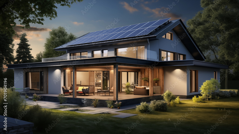 Moder house with solar panels