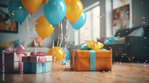 Horizontal AI illustration, living room decorated to celebrate Father's Day. Celebration concept.