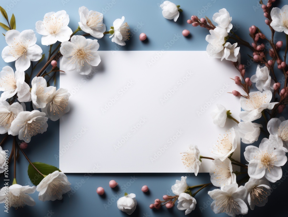 White blank greeting card on the background with flowers, love letter