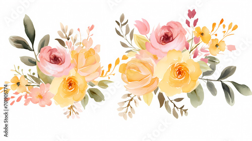 Floral frame with watercolor flowers, decorative flower background pattern, watercolor floral border background © jiejie
