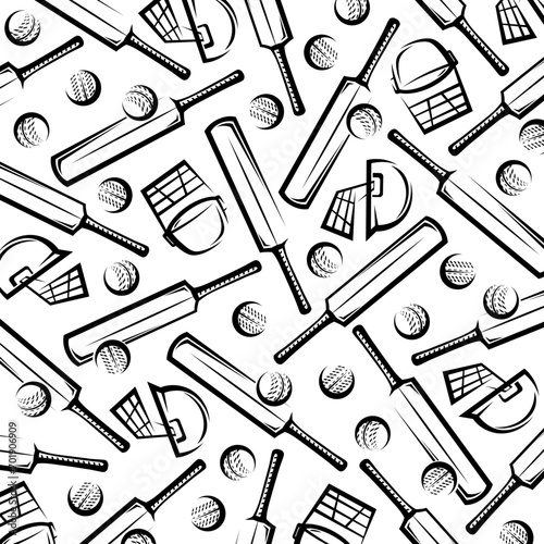Cricket and soccer background, pattern set. Collection icons cricket. Vector