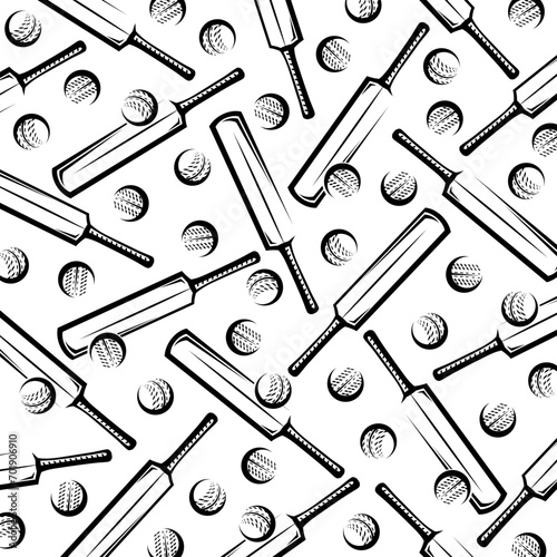 Cricket and soccer background, pattern set. Collection icons cricket. Vector