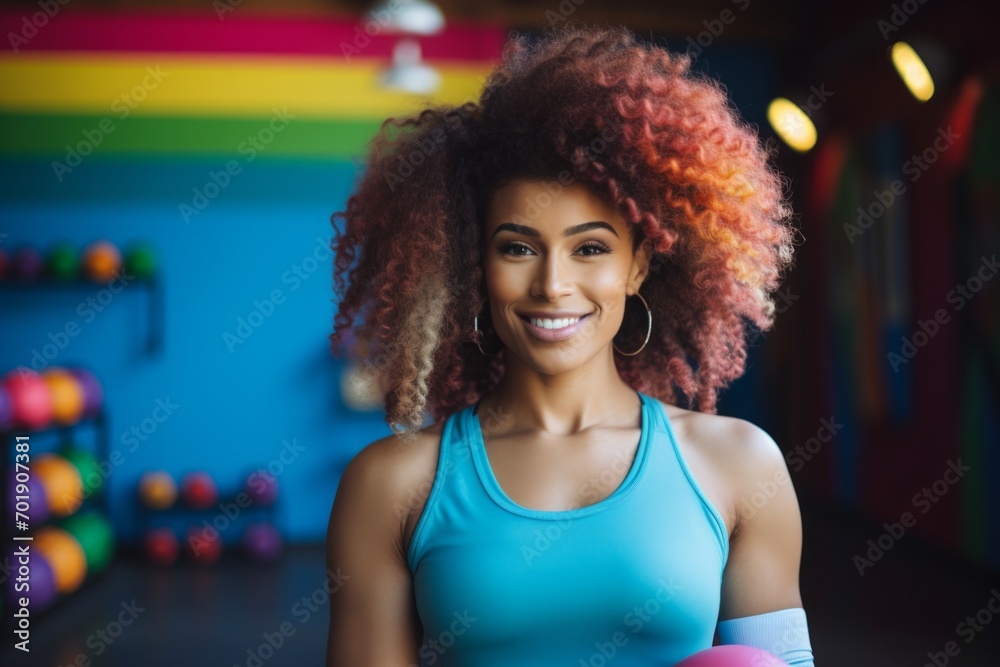Fitness, gym and happy african american woman personal trainer ready for workout coaching Fitness, gym and happy african american woman personal trainer ready for workout coaching