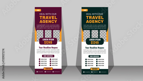 Travel vacation roll up banner design template, stand design, banner colorful travel roll up banner template for presentation, advertisement use & edit, vector layout travel purposes.  