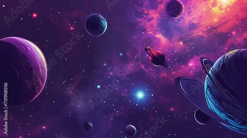 Space galaxy background with saturn planet and asteroids