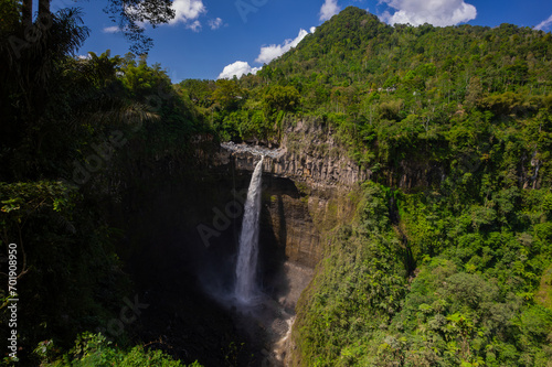 Aerial view of Coban Sriti waterfall which is located in Pronojiwo, East Java, Indonesia