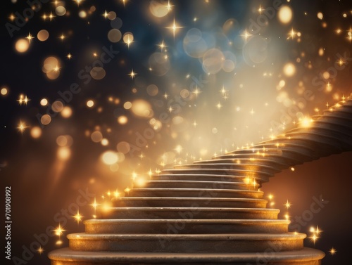 stairway to heaven,dream concept,successful conceptin the Background with Blurred, Glistening Lights and Golden Bokeh.