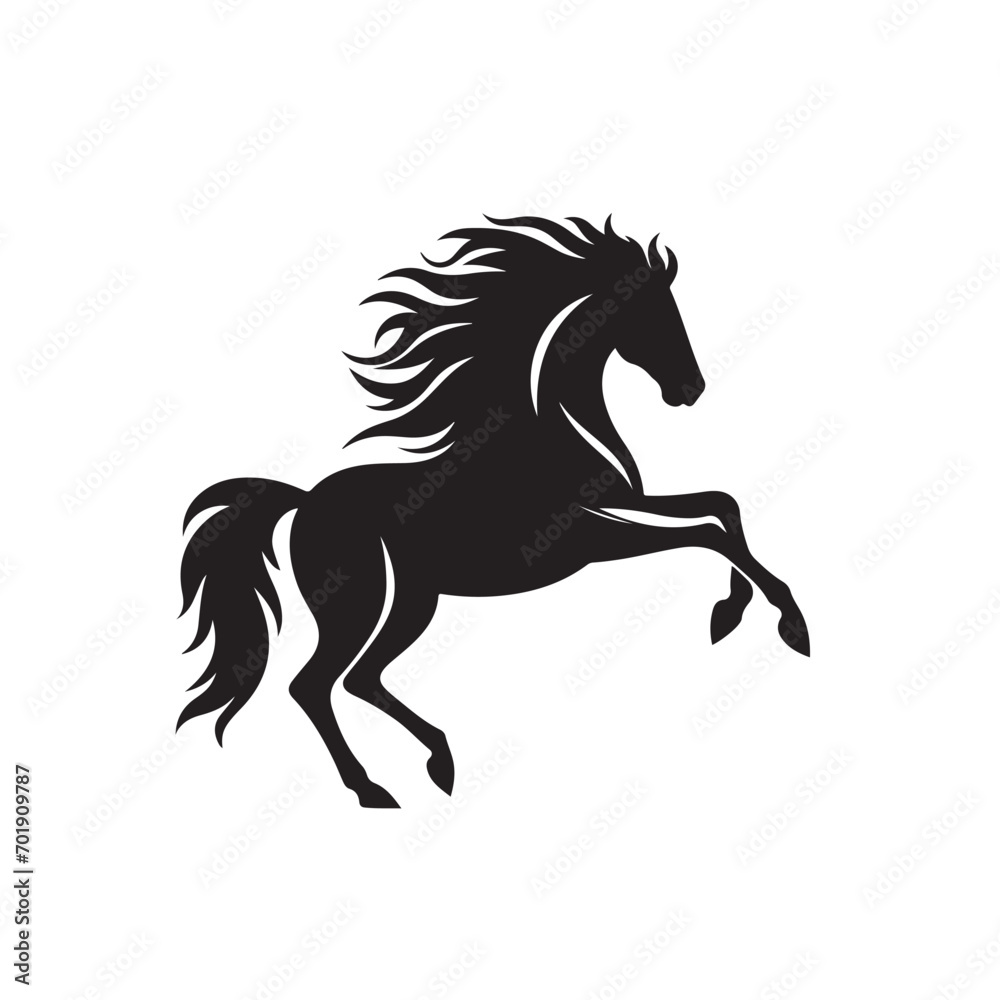 Expressive and dynamic, this vector illustration showcases a black horse silhouette, injecting flair and energy into your design endeavors - vector stock.
