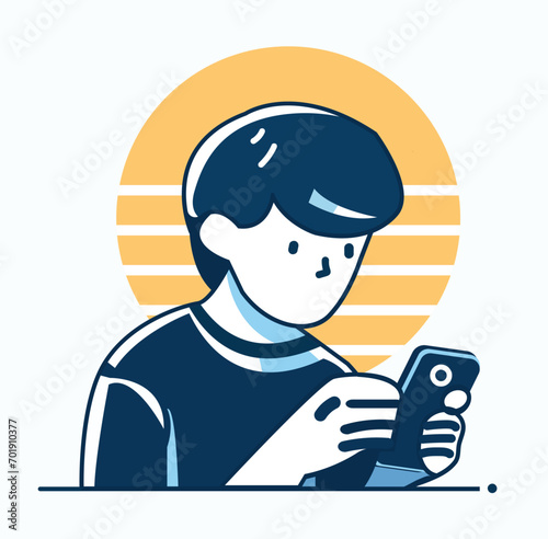 A Boy and His Mobile Connection vector illustration