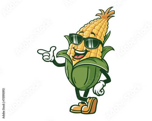 Corn maize with sunglasses cartoon mascot illustration character vector clip art hand drawn