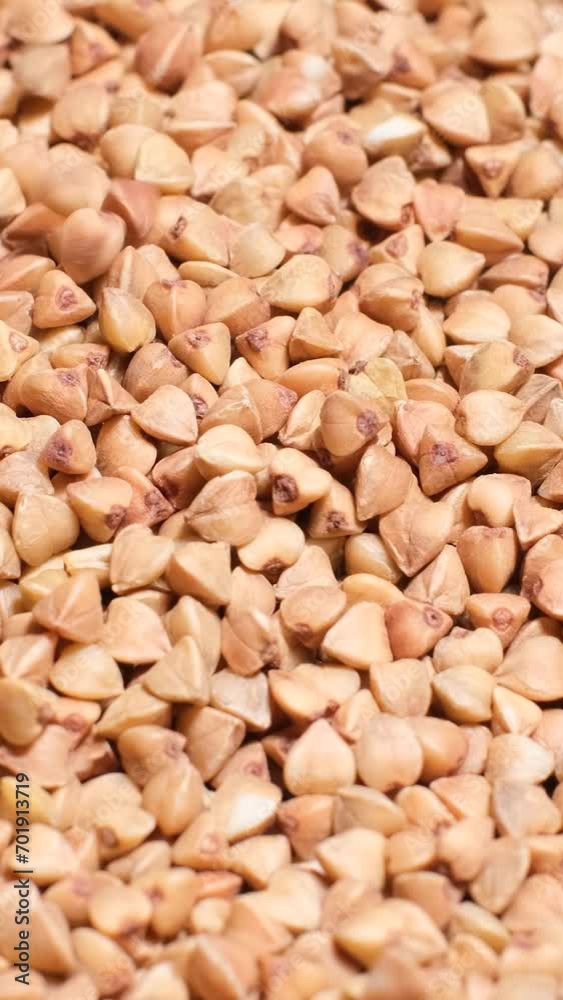 Macro video of buckwheat spinning in a circle. Vertical video Macro video of buckwheat spinning in a circle. Vertical video